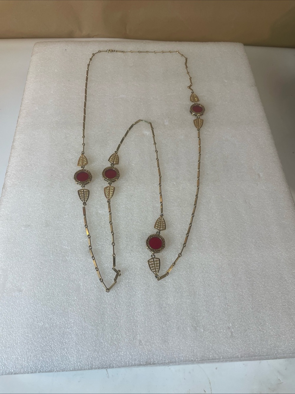 Gold-Tone Necklace with Red Stone Accents by
